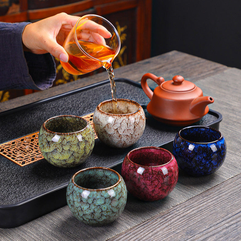 Jian Zhan Tea Cups Set – Natural Glaze Transformation, Dragon Egg & Bamboo Hat Cups, Ceramic Gongfu Tea Set with Gift Box