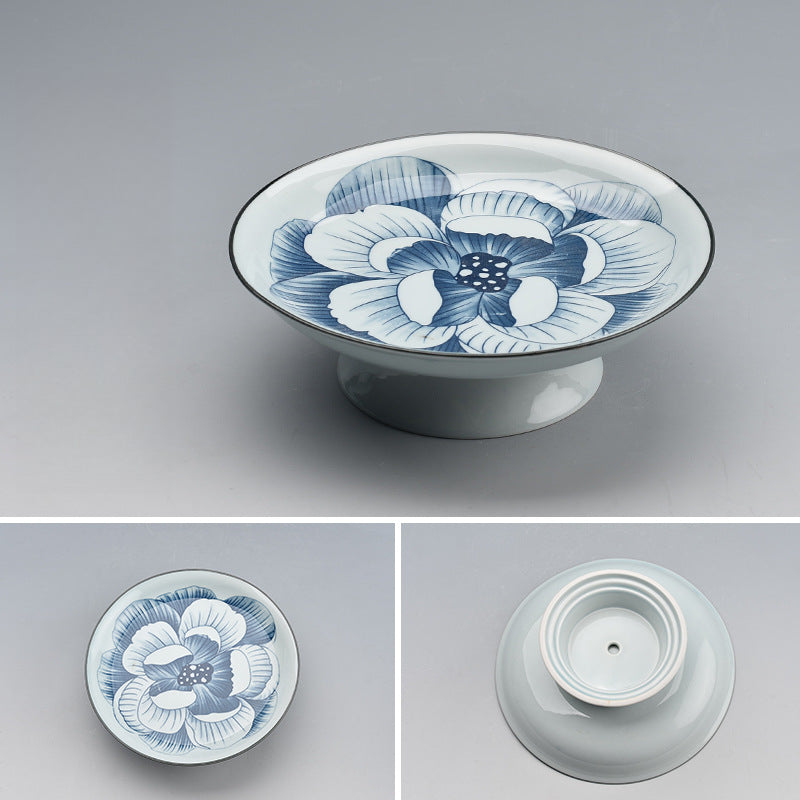 Blue & White Ceramic Fruit Tray - Chinese Style Dessert Plate with Classic Patterns (20.5x7cm, 7 Designs)