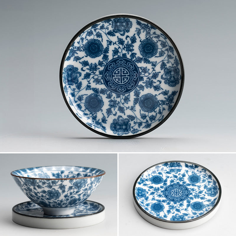 Blue and White Porcelain Coaster - Ceramic Tea Cup Mat for Hot Drinks (8.5cm Diameter)