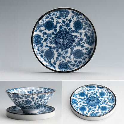 Blue and White Porcelain Coaster - Ceramic Tea Cup Mat for Hot Drinks (8.5cm Diameter)