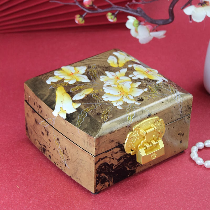 Jewelry Box Handmade Retro Lock Large Capacity Storage Box China Intangible Cultural Heritage Jewelry Box