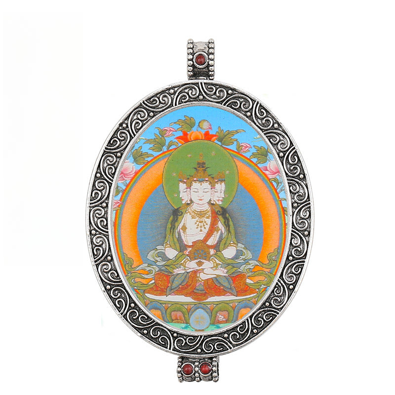 Thangka Pendant - Oval Design with Openable Micro Thangka Box
