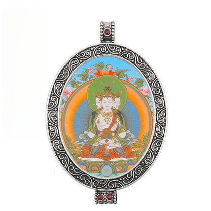 Thangka Pendant - Oval Design with Openable Micro Thangka Box