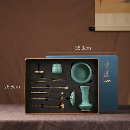 Song-style Incense Ceremony Set - Ceramic Incense Tools with Sandalwood Powder Accessories