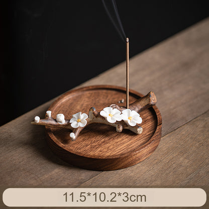Handmade Ceramic Peach Blossom Incense Holder - Multi-functional Zen Decor for Sticks Incense (11.5x3x2cm)