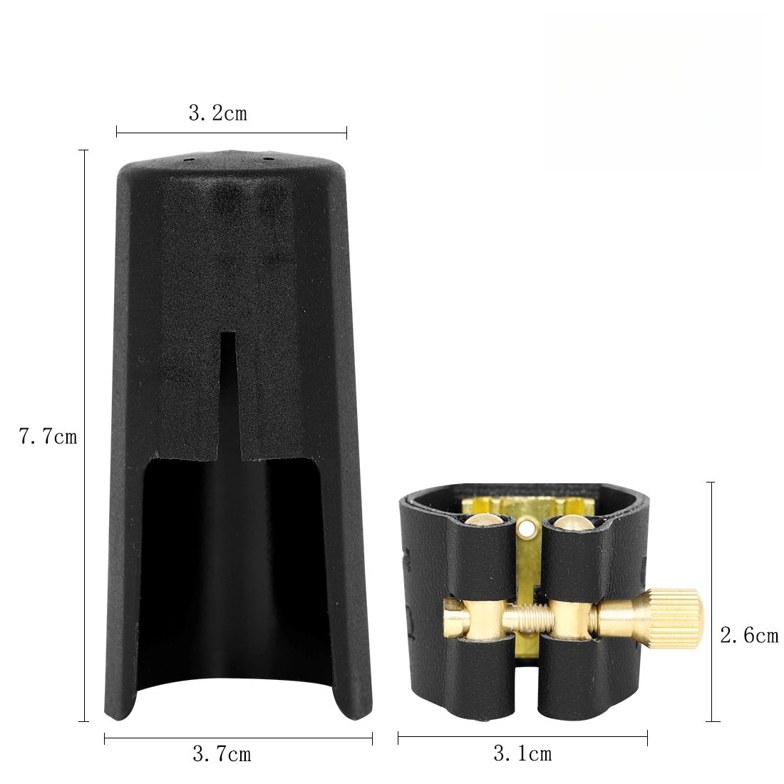 Leather & Metal Saxophone/Clarinet Ligature Cap Set – Universal Snap-On Clasp for Alto/Tenor/Soprano Sax (Black)