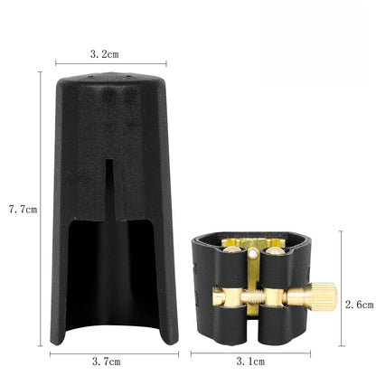 Leather & Metal Saxophone/Clarinet Ligature Cap Set – Universal Snap-On Clasp for Alto/Tenor/Soprano Sax (Black)