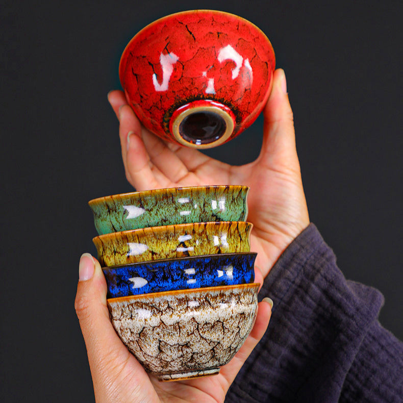 Jian Zhan Tea Cups Set – Natural Glaze Transformation, Dragon Egg & Bamboo Hat Cups, Ceramic Gongfu Tea Set with Gift Box