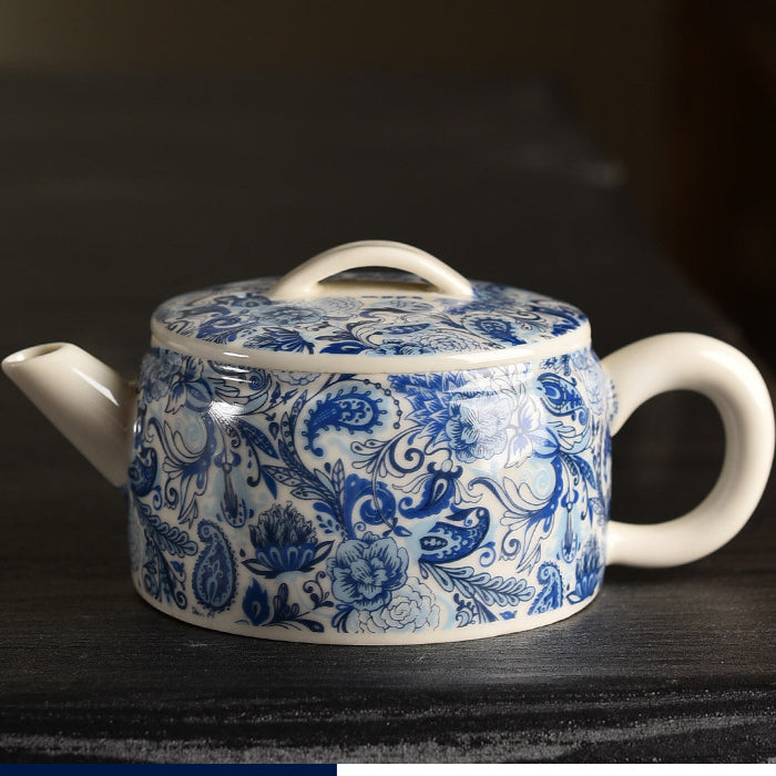 Blue & White Hanwa Teapot - Plant Ash Glaze Ceramic with Wisteria Pattern (3 Sizes: 100ml/150ml/250ml)