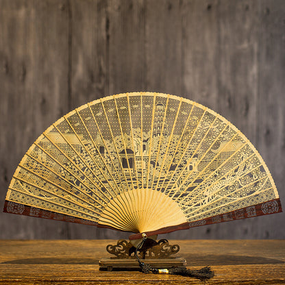Handcrafted 7 Inch Burmese Wood Folding Fan - Traditional Suzhou Sandalwood Artistry