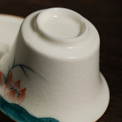 Hand-Painted Ru Porcelain Gaiwan, Ivory White Ceramic Tea Set, Crackle Glaze Three-Talent Bowl, Gongfu Tea Cup, 150ml