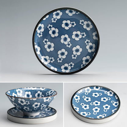 Blue and White Porcelain Coaster - Ceramic Tea Cup Mat for Hot Drinks (8.5cm Diameter)