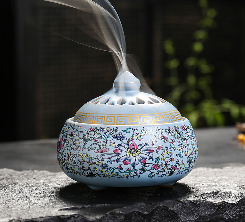 Enamel Lotus Dish Ceramic Incense Burner for Home Decoration and Aromatherapy