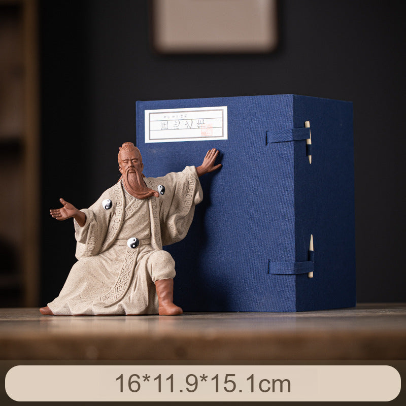 Ceramic Zhang Sanfeng Statue - Taoist Master Figurine with Horsetail Whisk, Kung Fu & Tai Chi Decor