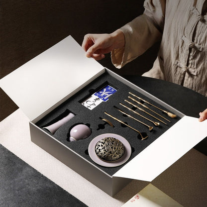 Celadon Incense Art Set - Ceramic Incense Burner with Seal Incense Tools for Sandalwood & Agarwood