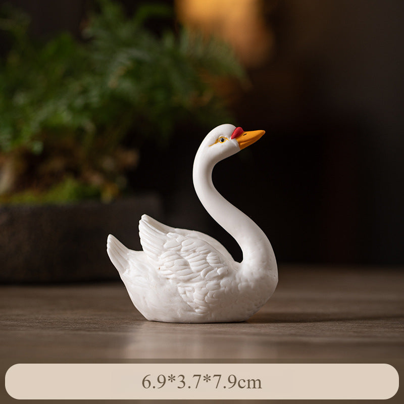 Ceramic Swan Decor Set - Elegant White Swan Figurines for Home, Office, or Fish Tank Landscape (Pair)