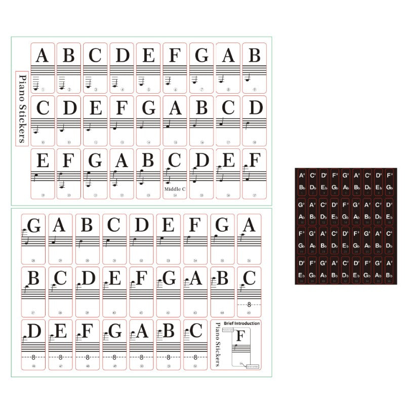 Transparent Piano Sticker Set – 88-Key Note Labels with Music Scale and No Residue