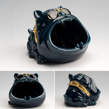 Cartoon Dog Ashtray - Ceramic Windproof Ash Holder with Storage (14.5x11.5x9.5cm)