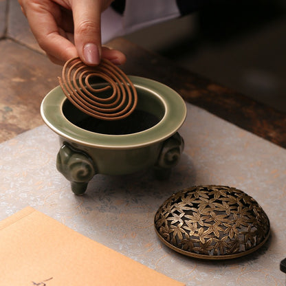 Ceramic Coil Incense Burner with Three Goats Design - Sandalwood and Seal Incense Holder