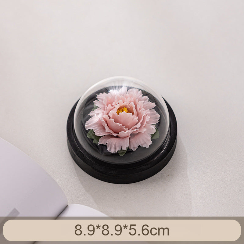Handmade Ceramic Peony Flower Decor - Realistic Desktop & Car Ornament with Perfume Function