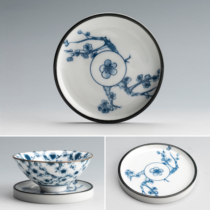 Blue and White Porcelain Coaster - Ceramic Tea Cup Mat for Hot Drinks (8.5cm Diameter)