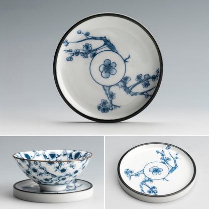Blue and White Porcelain Coaster - Ceramic Tea Cup Mat for Hot Drinks (8.5cm Diameter)