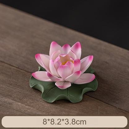 Handmade Ceramic Lotus Incense Holder - Zen Home Decor with Incense Slot, Tea Table & Altar Decoration
