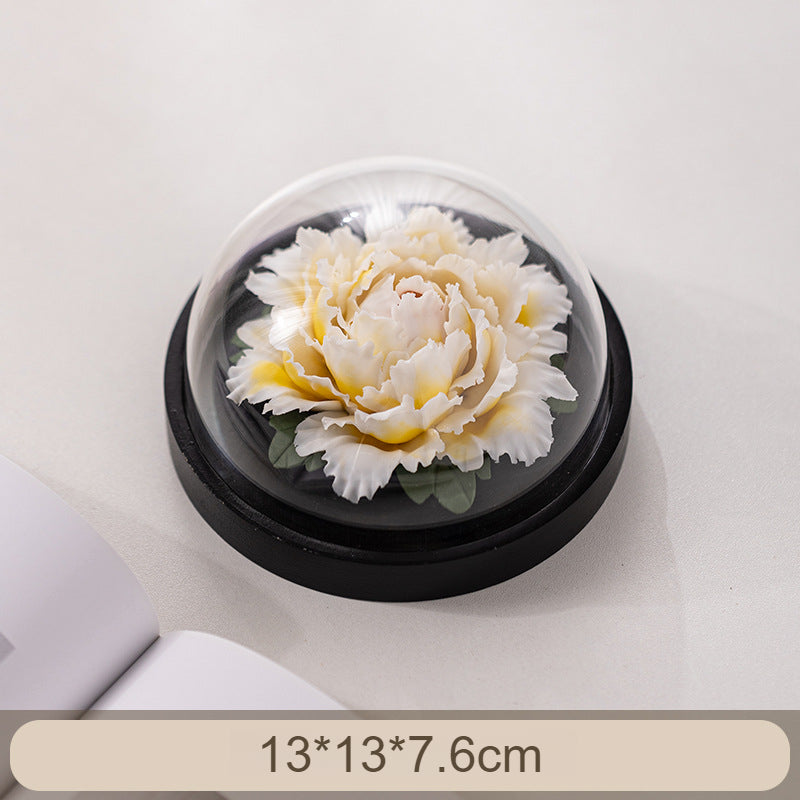 Handmade Ceramic Peony Flower Decor - Realistic Desktop & Car Ornament with Perfume Function