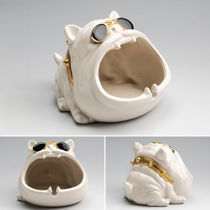 Cartoon Dog Ashtray - Ceramic Windproof Ash Holder with Storage (14.5x11.5x9.5cm)