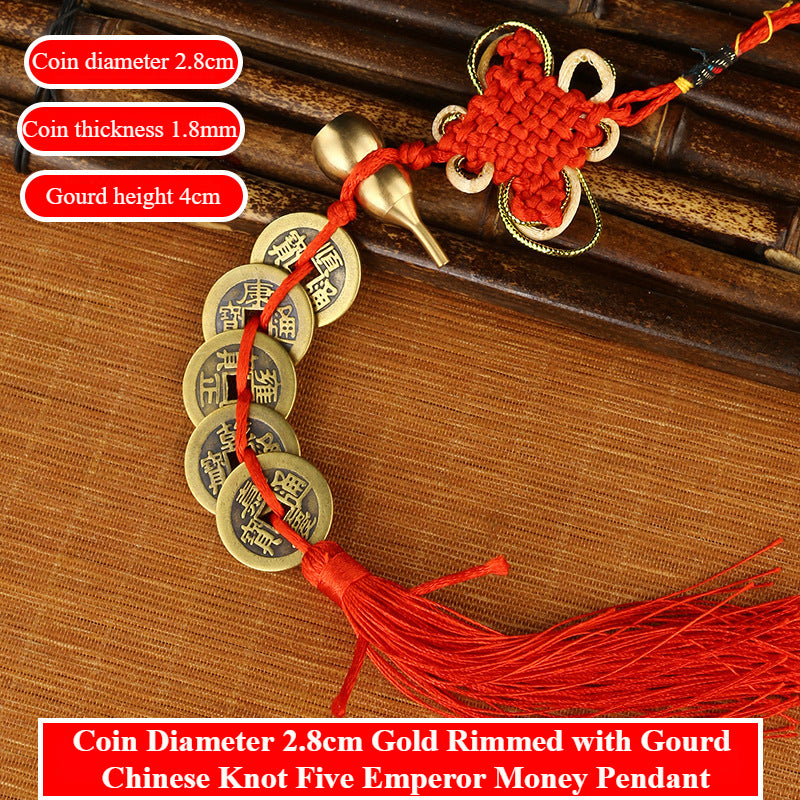 Handmade Feng Shui Hanging Antique Five Emperors Qi Coin Car Decor with Fulu Tassel
