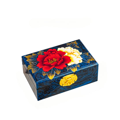 Artisan Lacquer Jewelry Box - Handcrafted Chinese Heritage Piece in Solid Wood, Vintage Floral Storage Case