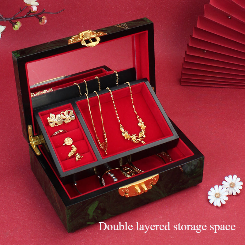 Artisan Lacquer Jewelry Box - Handcrafted Chinese Heritage Piece in Solid Wood, Vintage Floral Storage Case