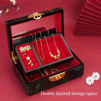 Artisan Lacquer Jewelry Box - Handcrafted Chinese Heritage Piece in Solid Wood, Vintage Floral Storage Case