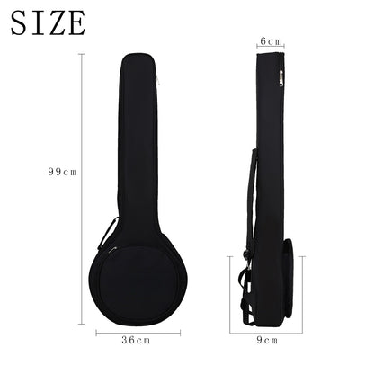 5-String Banjo Case – Waterproof Oxford Fabric, Dual Metal Zippers & Reinforced Padding (Black)