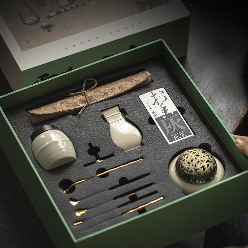 Song Style Incense Set - 6-Piece Ceramic Starter Kit with Tools & Box (45.7x23.4cm)