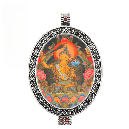 Thangka Pendant - Oval Design with Openable Micro Thangka Box