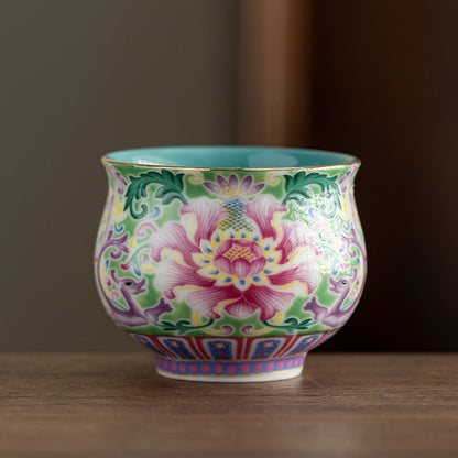 Peony Enamel Glazed Tea Master Cup - Handcrafted Retro Porcelain Tea Cup (90ml Capacity)