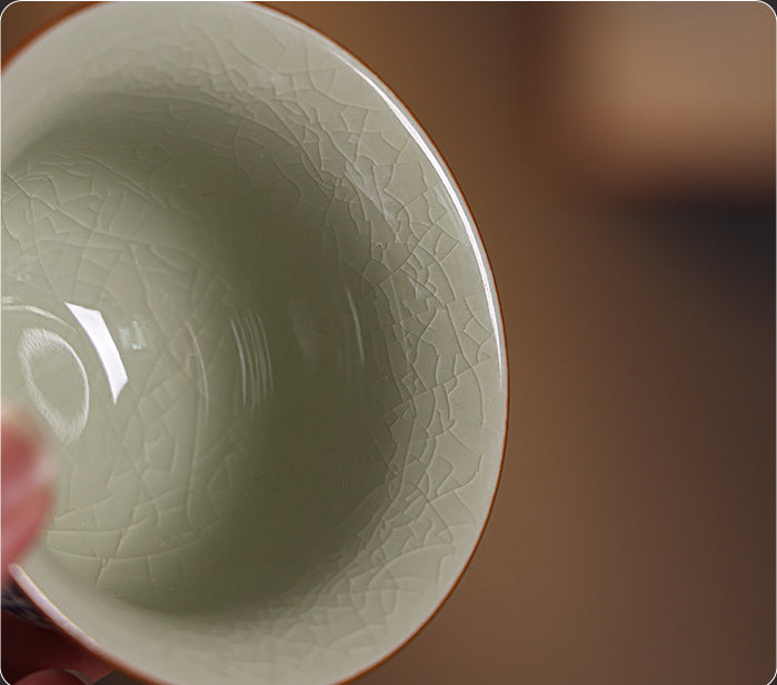 Ru Kiln Blue-and-White Gaiwan - 200ml Three-Element Tea Set (10.4cm Diameter, 9.7cm Height, Crackle Glaze)