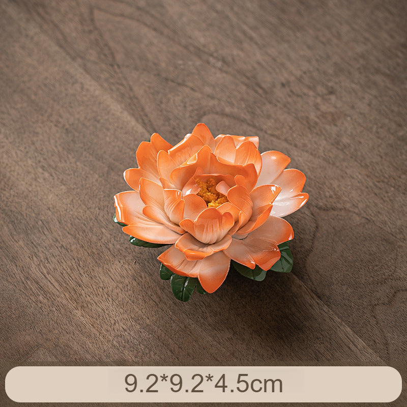 Handcrafted Ceramic Peony Incense Holder - Realistic Flower Design with Incense Slot, Tea Table Decor (Stable Base)