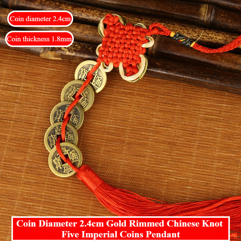 Handmade Feng Shui Hanging Antique Five Emperors Qi Coin Car Decor with Fulu Tassel