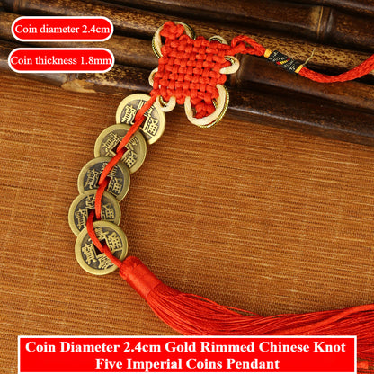 Handmade Feng Shui Hanging Antique Five Emperors Qi Coin Car Decor with Fulu Tassel