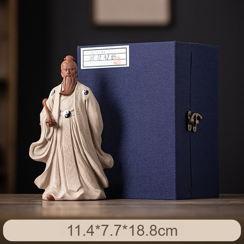 Ceramic Zhang Sanfeng Statue - Taoist Master Figurine with Horsetail Whisk, Kung Fu & Tai Chi Decor