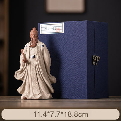 Ceramic Zhang Sanfeng Statue - Taoist Master Figurine with Horsetail Whisk, Kung Fu & Tai Chi Decor