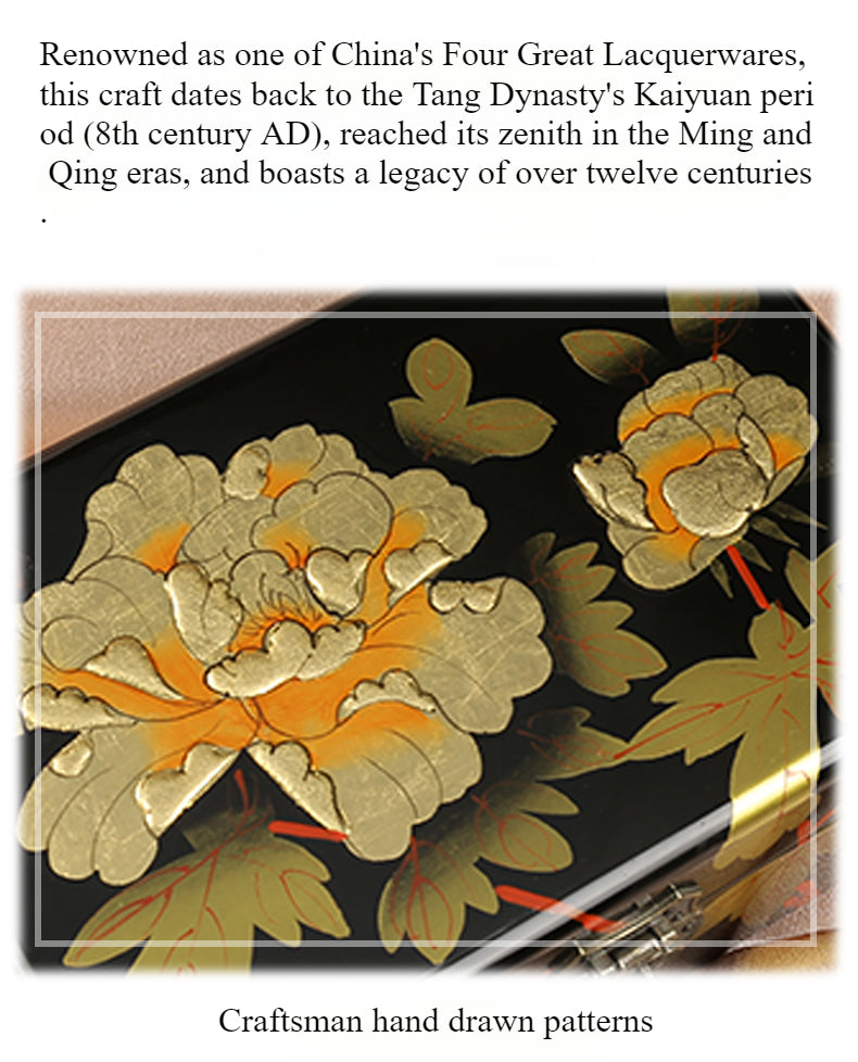 Lacquerware Jewelry Box – Exquisite Chinese Handcrafted Jewelry Storage Box with Mirror, Decorative Gift Box for Rings, Necklaces & Earrings