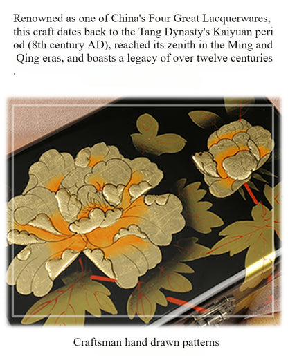 Lacquerware Jewelry Box – Exquisite Chinese Handcrafted Jewelry Storage Box with Mirror, Decorative Gift Box for Rings, Necklaces & Earrings