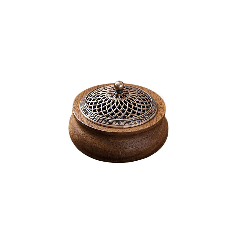 Walnut Wood Incense Burner – Round Shape Natural Wooden Incense Holder for Home & Tea Room