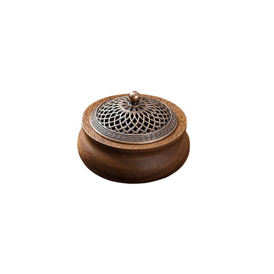 Walnut Wood Incense Burner – Round Shape Natural Wooden Incense Holder for Home & Tea Room