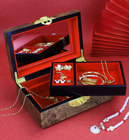 Artisan Lacquer Jewelry Box - Handcrafted Chinese Heritage Piece in Solid Wood, Vintage Floral Storage Case