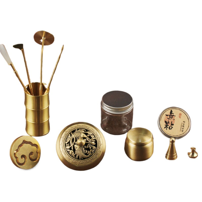 Brass Incense Seal Set – 12-Piece Hollow Design with Stamping Tools for Zen Aromatherapy