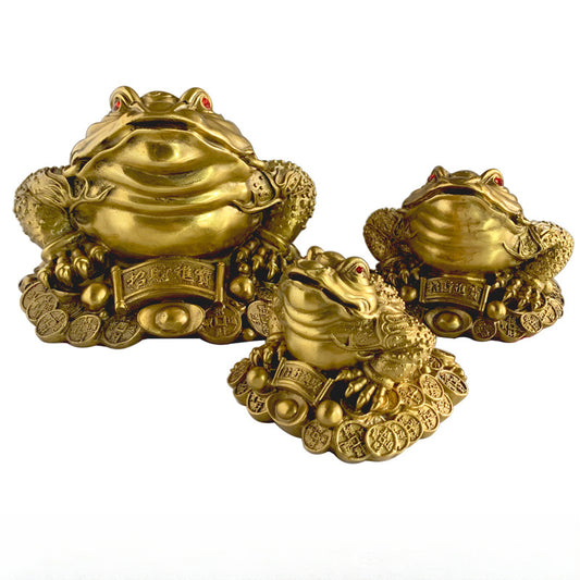 Feng Shui Brass Golden Toad Ornament For Wealth and Good Fortune